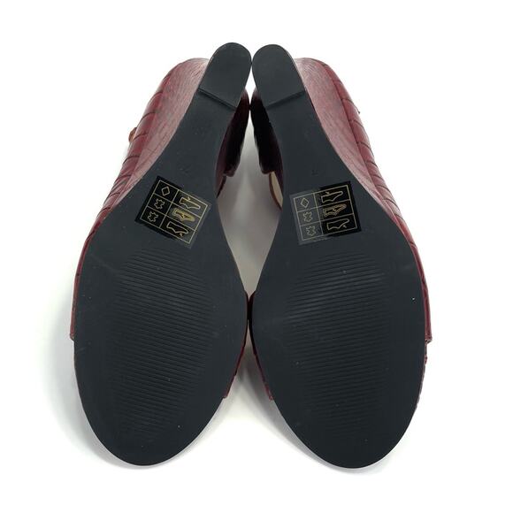 Anthropologie/Farylrobin D'Orsay Wedge Sandal Sz 7 Red Leather Embossed Open-Toe - Picture 7 of 16
